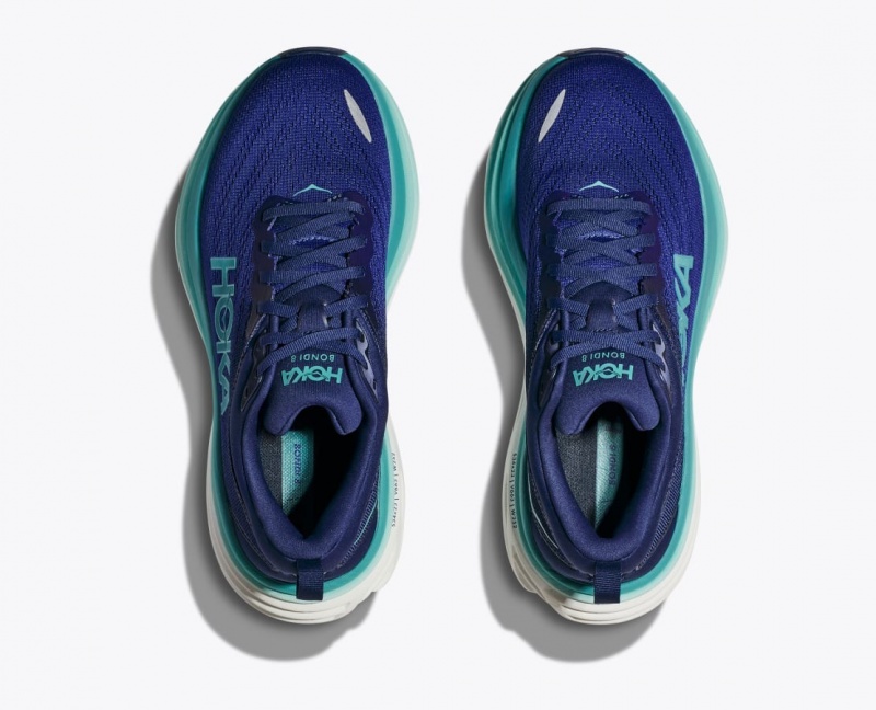 HOKA Bondi 8 Women's Running Shoes Navy / Turquoise | 795831AKT