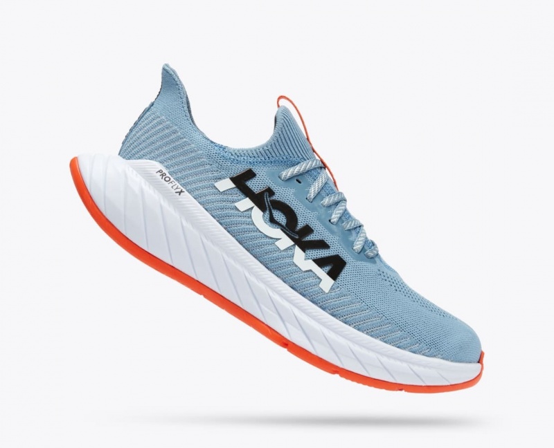 HOKA Carbon X 3 Men's Running Shoes Light Blue / Coral | 149706UDK