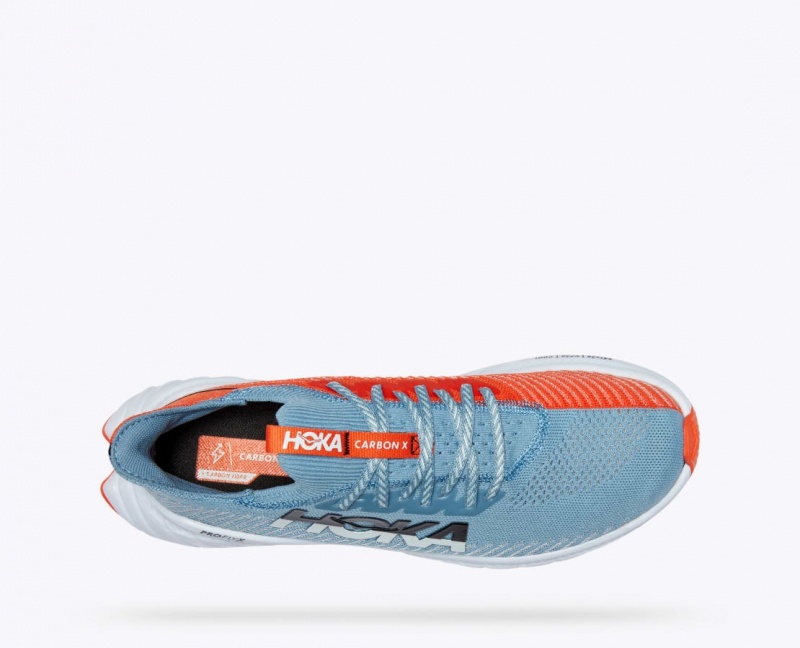 HOKA Carbon X 3 Men's Running Shoes Light Blue / Coral | 149706UDK