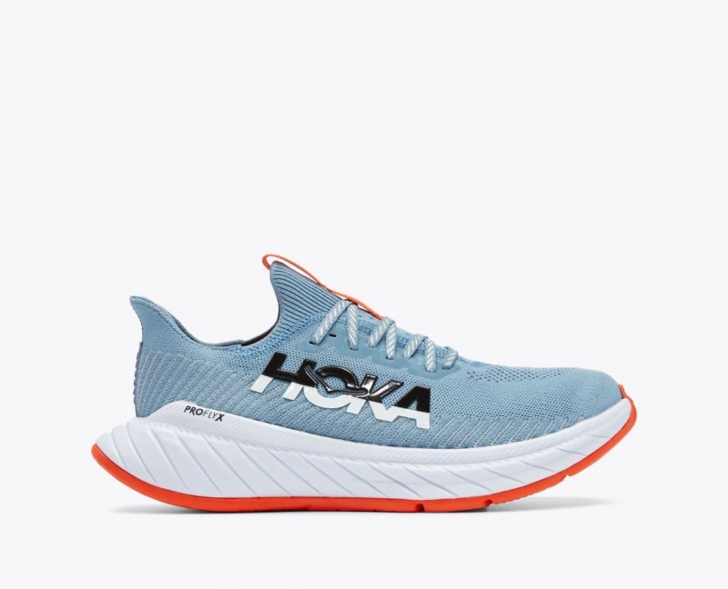 HOKA Carbon X 3 Men\'s Running Shoes Light Blue / Coral | 149706UDK