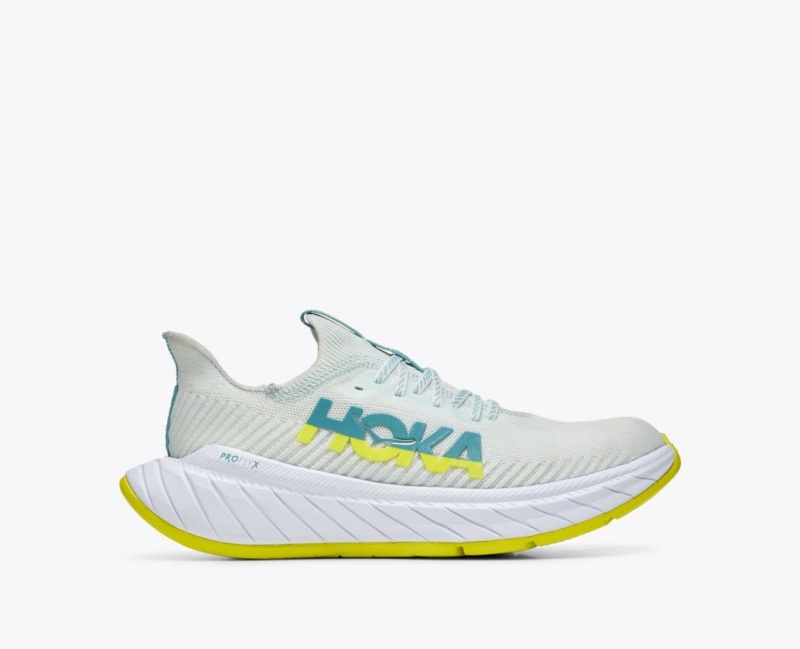 HOKA Carbon X 3 Men\'s Running Shoes White / Green | 849361QYE