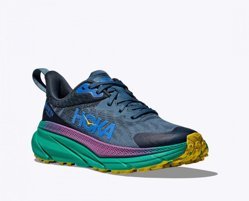 HOKA Challenger 7 GTX Men's Trail Running Shoes Blue / Black / Green | 194736WTK