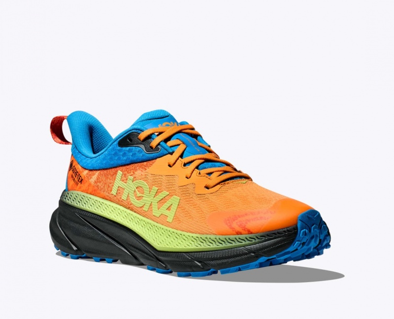 HOKA Challenger 7 GTX Men's Trail Running Shoes Orange / Green / Blue | 831674MZI