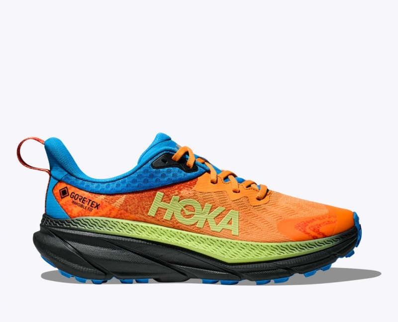 HOKA Challenger 7 GTX Men\'s Trail Running Shoes Orange / Green / Blue | 831674MZI