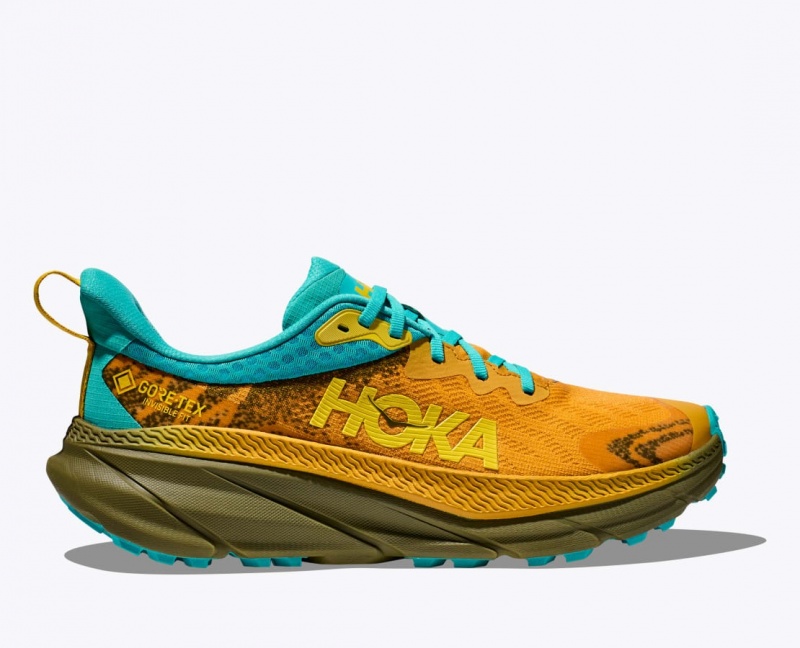 HOKA Challenger 7 GTX Men\'s Trail Running Shoes Orange / Olive / Turquoise | 590873IQD