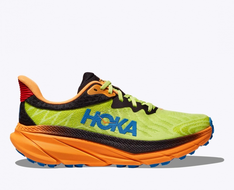 HOKA Challenger 7 Men\'s Trail Running Shoes Green / Black / Orange | 382719DCB