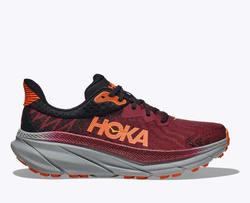 HOKA Challenger 7 Men\'s Trail Running Shoes Dark Red / Black | 210674VMS