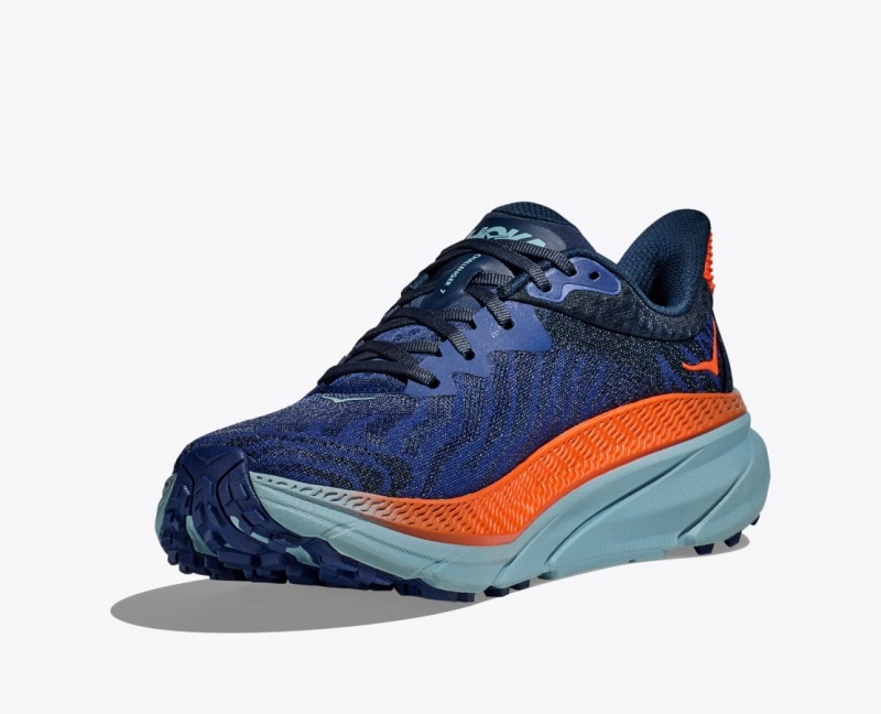 HOKA Challenger 7 Men's Trail Running Shoes Dark Blue / Orange | 403275HTJ