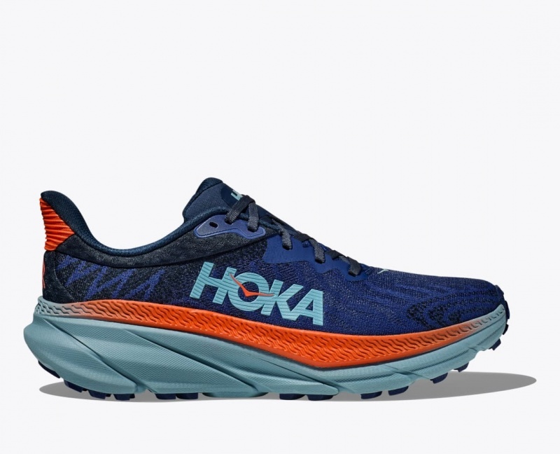 HOKA Challenger 7 Men\'s Trail Running Shoes Dark Blue / Orange | 403275HTJ