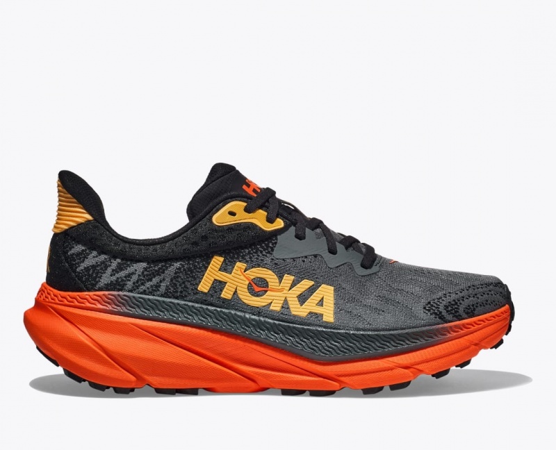 HOKA Challenger 7 Men\'s Trail Running Shoes Black / Red | 579840QDH