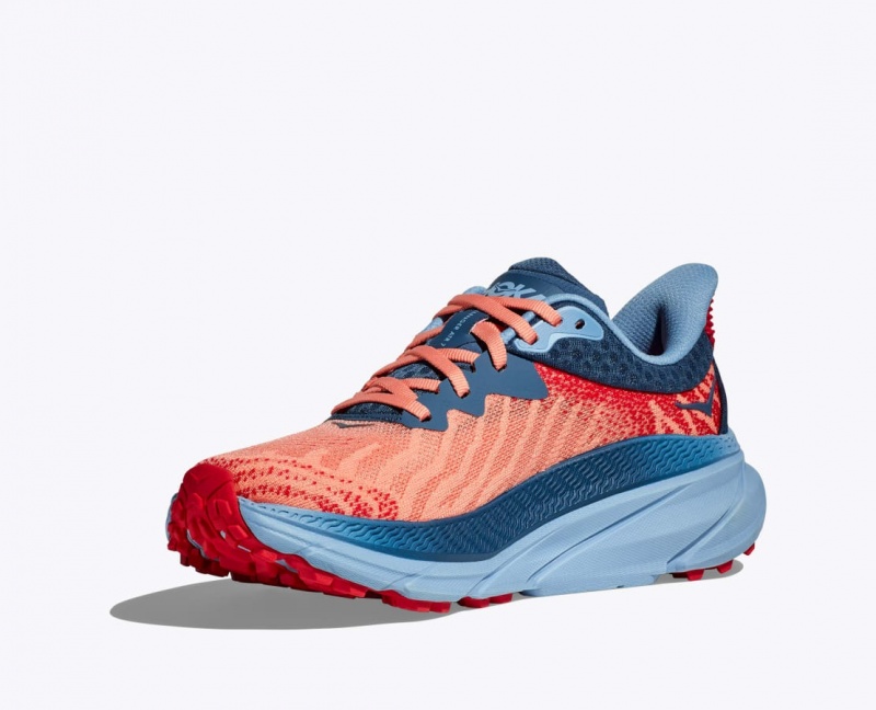 HOKA Challenger 7 Women's Trail Running Shoes Coral / Dark Blue | 086419VRL