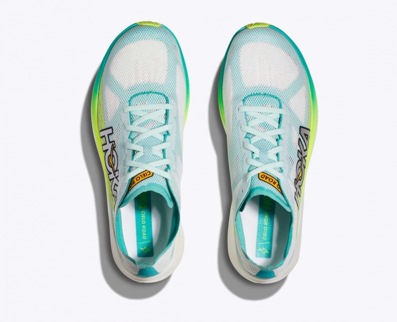 HOKA Cielo Road Men's Running Shoes White / Turquoise | 769214YHL