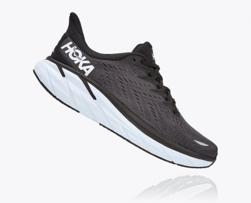 HOKA Clifton 8 Men's Running Shoes Black / White | 317602YQW