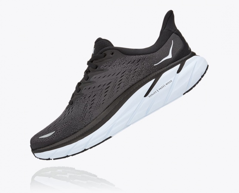 HOKA Clifton 8 Men's Running Shoes Black / White | 317602YQW