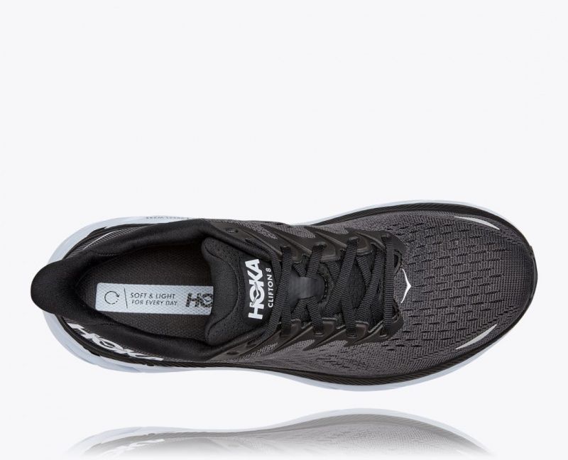 HOKA Clifton 8 Men's Running Shoes Black / White | 317602YQW