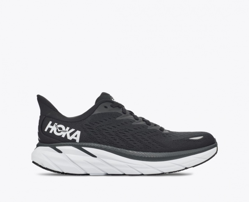 HOKA Clifton 8 Men\'s Running Shoes Black / White | 317602YQW