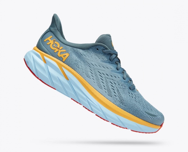 HOKA Clifton 8 Men's Running Shoes Blue Green / Orange | 274198ROD