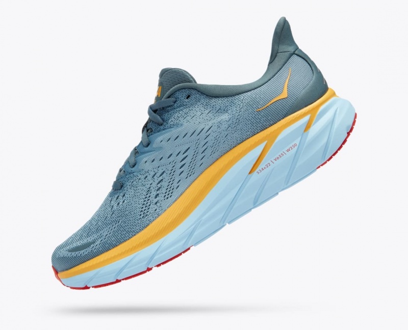 HOKA Clifton 8 Men's Running Shoes Blue Green / Orange | 274198ROD