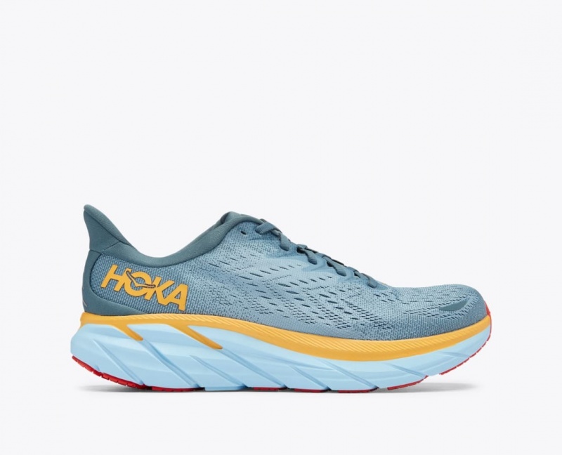 HOKA Clifton 8 Men\'s Running Shoes Blue Green / Orange | 274198ROD