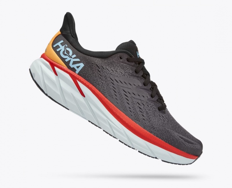 HOKA Clifton 8 Men's Running Shoes Dark Grey / Red | 706381TNS