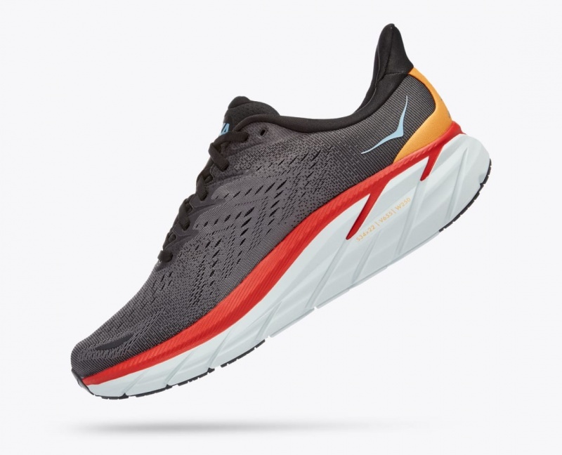 HOKA Clifton 8 Men's Running Shoes Dark Grey / Red | 706381TNS