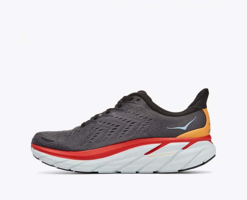 HOKA Clifton 8 Men's Running Shoes Dark Grey / Red | 706381TNS