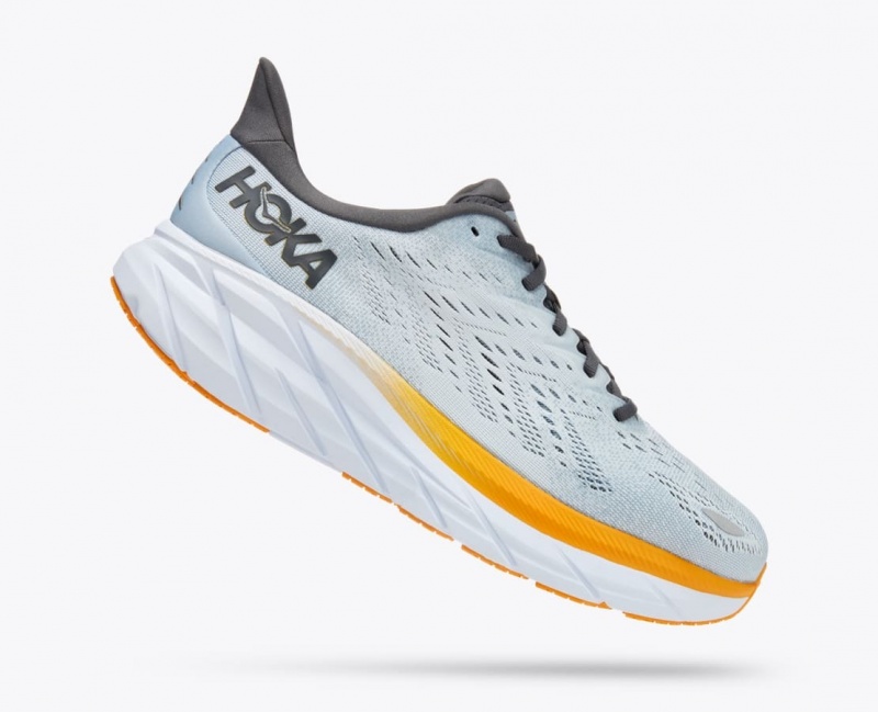 HOKA Clifton 8 Men's Running Shoes Light Blue / Orange | 179243HFJ