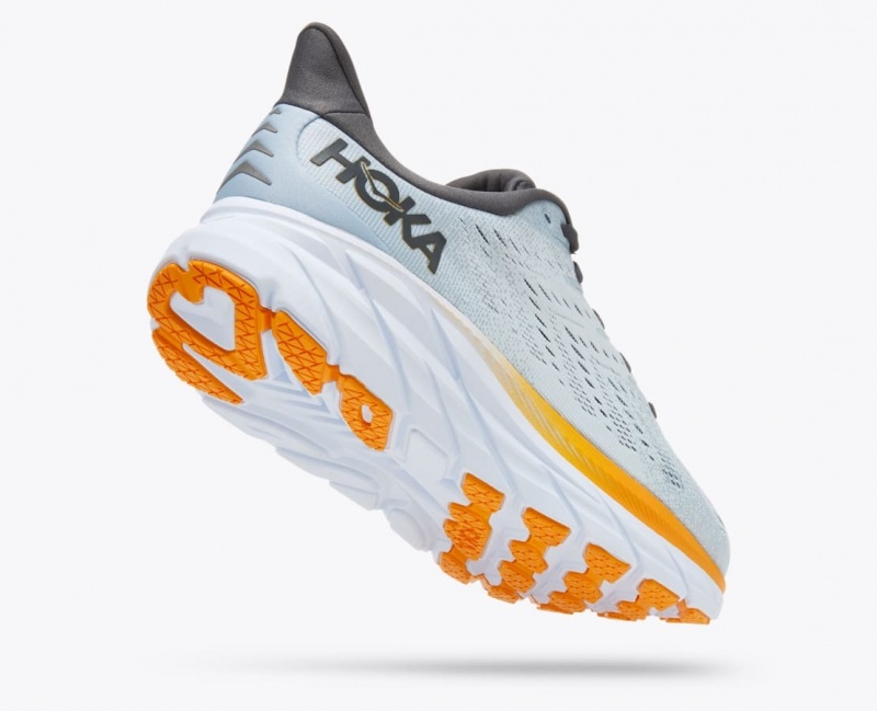 HOKA Clifton 8 Men's Running Shoes Light Blue / Orange | 179243HFJ