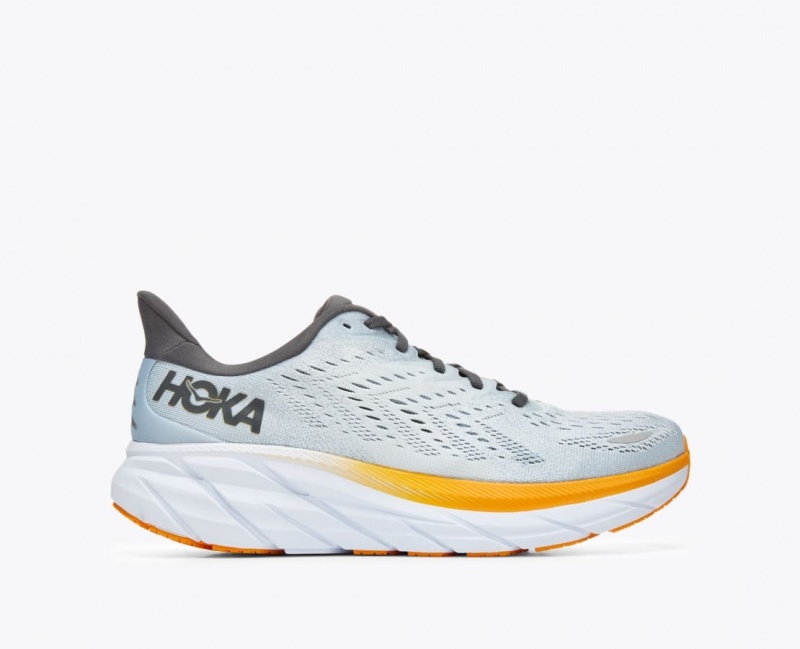 HOKA Clifton 8 Men\'s Running Shoes Light Blue / Orange | 179243HFJ