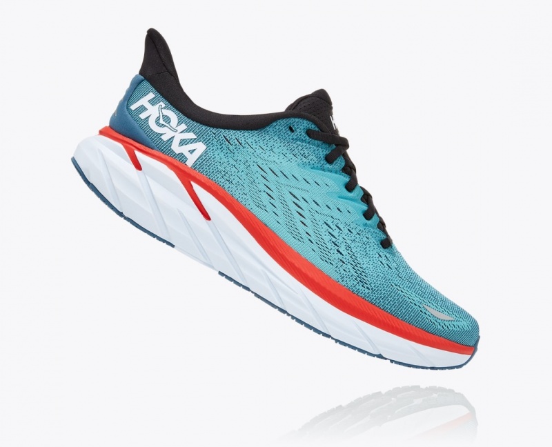 HOKA Clifton 8 Men's Running Shoes Turquoise / Red | 302415VBR