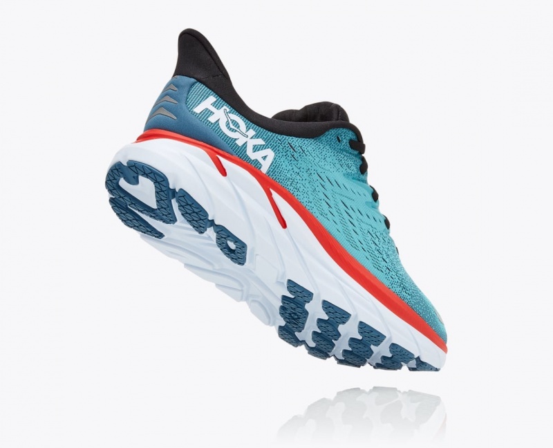 HOKA Clifton 8 Men's Running Shoes Turquoise / Red | 302415VBR