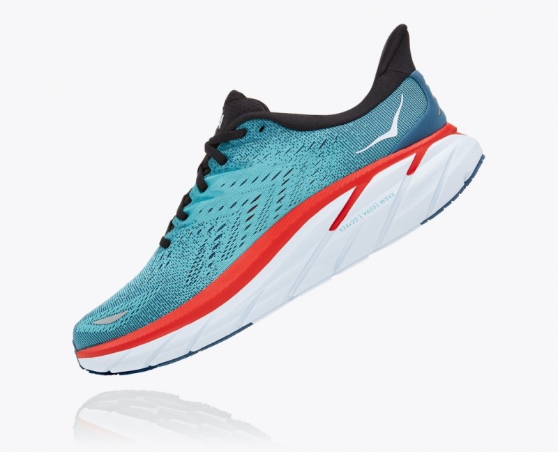 HOKA Clifton 8 Men's Running Shoes Turquoise / Red | 302415VBR