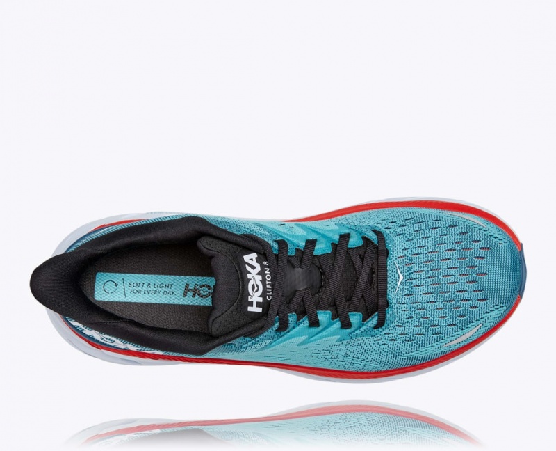 HOKA Clifton 8 Men's Running Shoes Turquoise / Red | 302415VBR