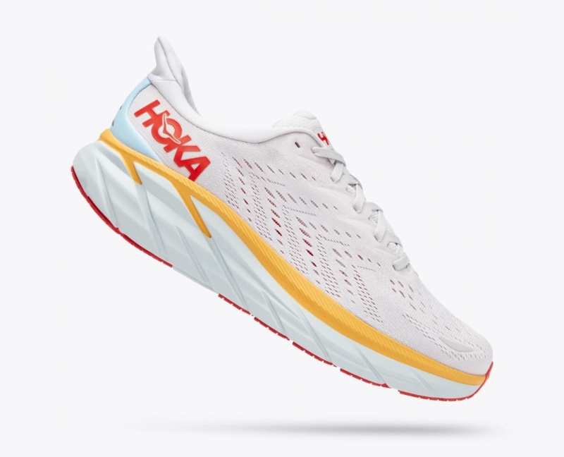 HOKA Clifton 8 Men's Running Shoes White / Orange / Red | 583471INH