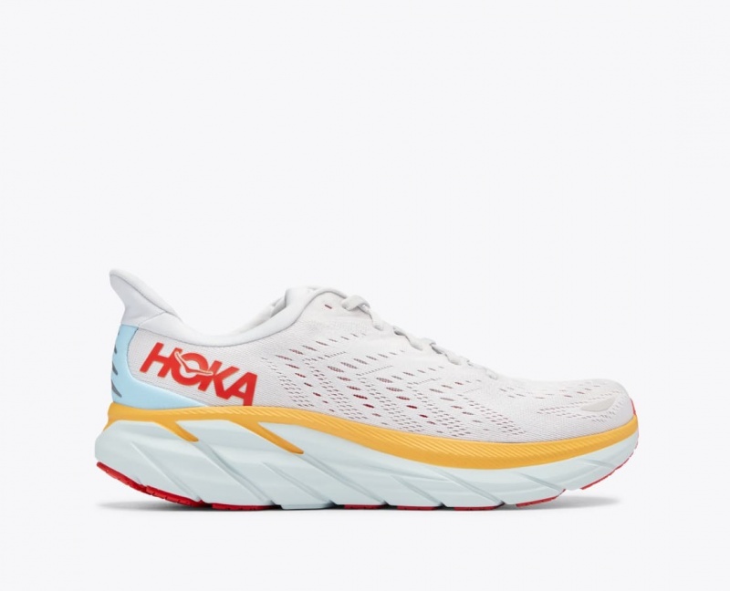 HOKA Clifton 8 Men\'s Running Shoes White / Orange / Red | 583471INH