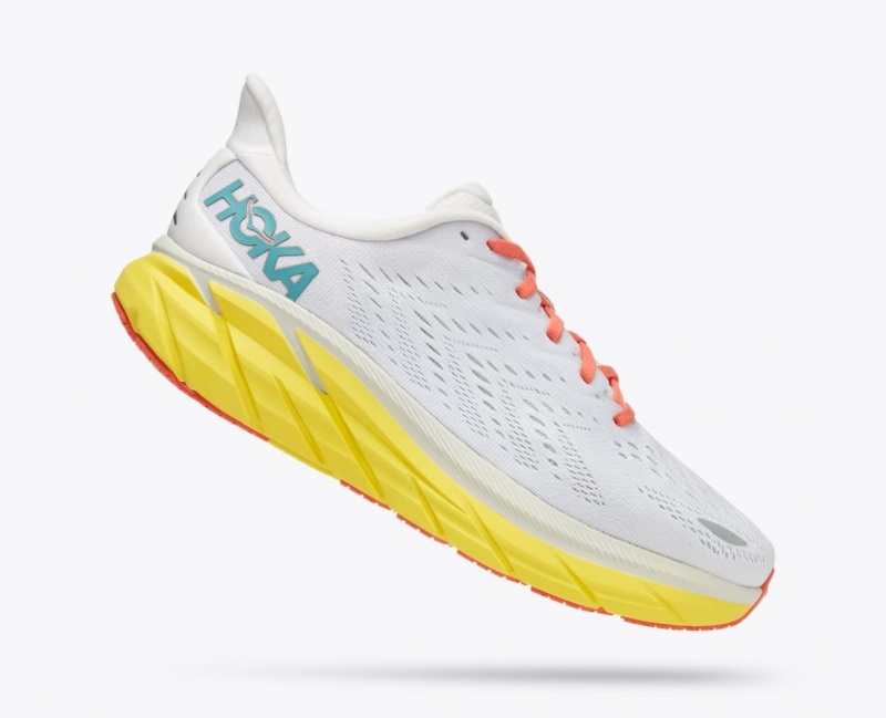 HOKA Clifton 8 Men's Running Shoes White / Yellow | 432785WRS