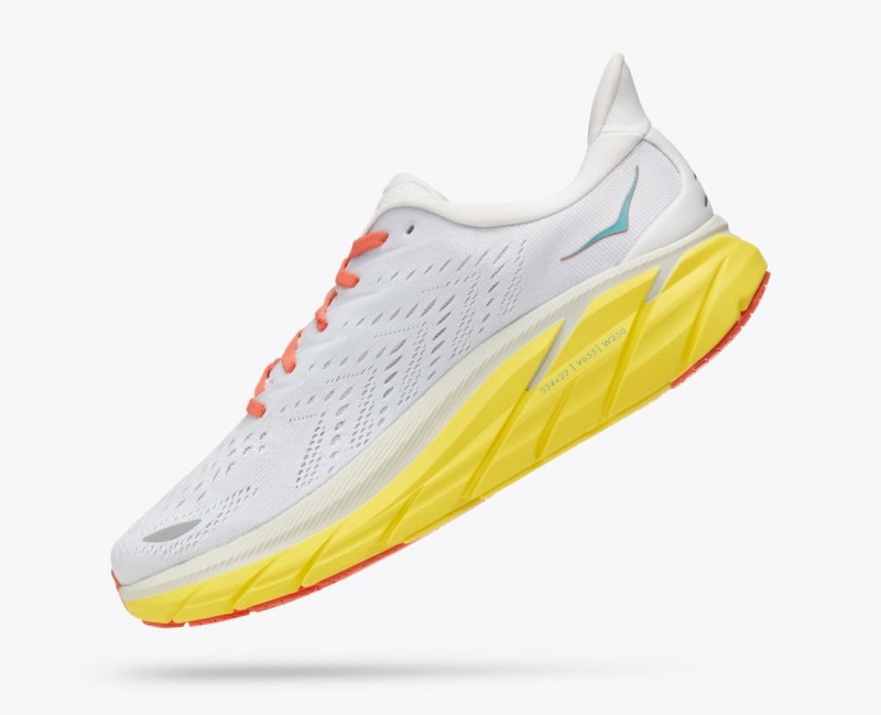 HOKA Clifton 8 Men's Running Shoes White / Yellow | 432785WRS