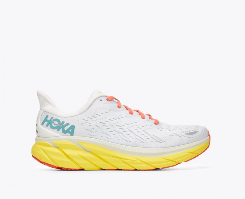 HOKA Clifton 8 Men\'s Running Shoes White / Yellow | 432785WRS