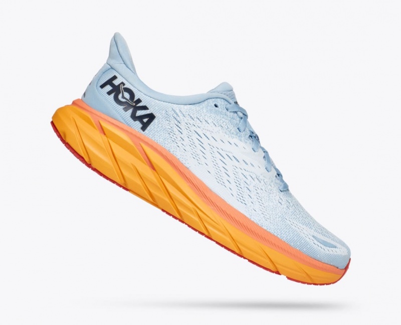 HOKA Clifton 8 Women's Running Shoes Light Blue / White / Orange | 025839AZR