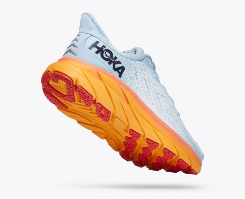 HOKA Clifton 8 Women's Running Shoes Light Blue / White / Orange | 025839AZR