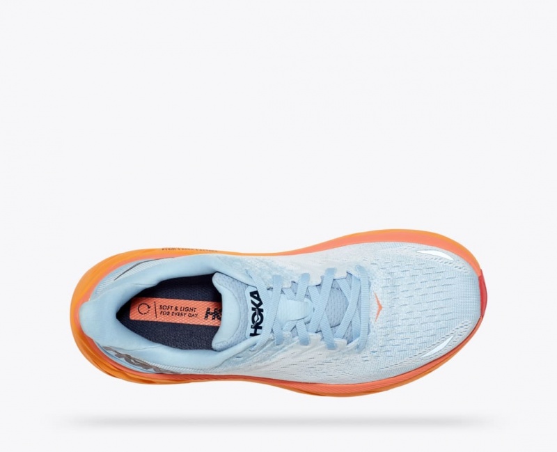 HOKA Clifton 8 Women's Running Shoes Light Blue / White / Orange | 025839AZR