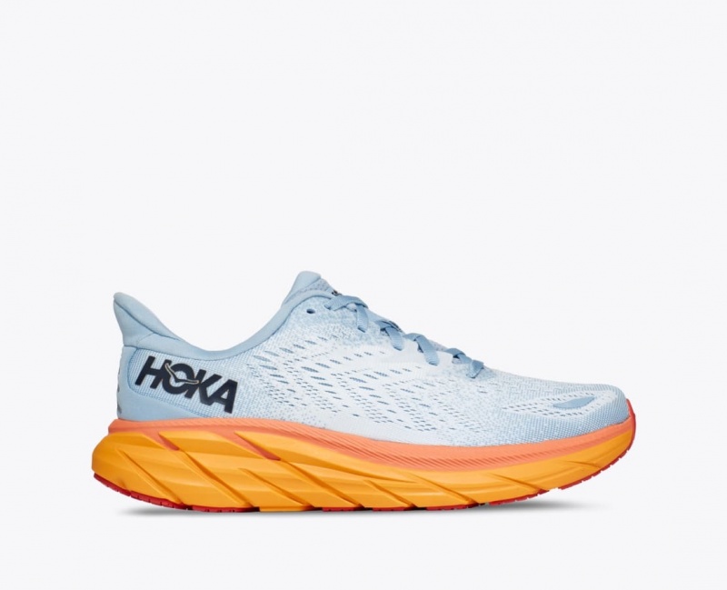 HOKA Clifton 8 Women\'s Running Shoes Light Blue / White / Orange | 025839AZR