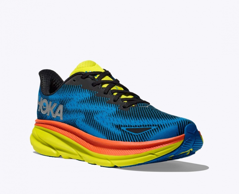 HOKA Clifton 9 GTX Women's Running Shoes Blue / Black / Green | 310269RUM