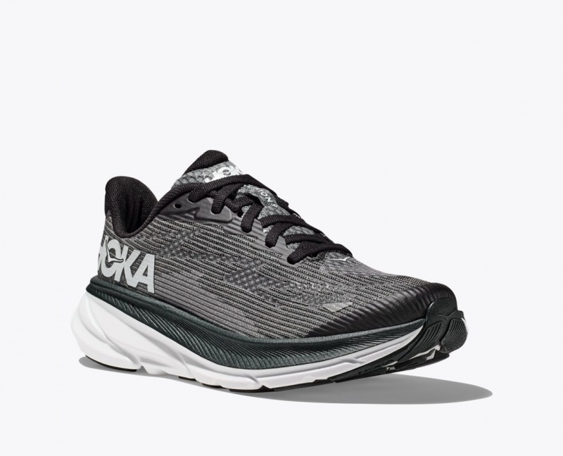 HOKA Clifton 9 Kids' Running Shoes Black / White | 526189ECO