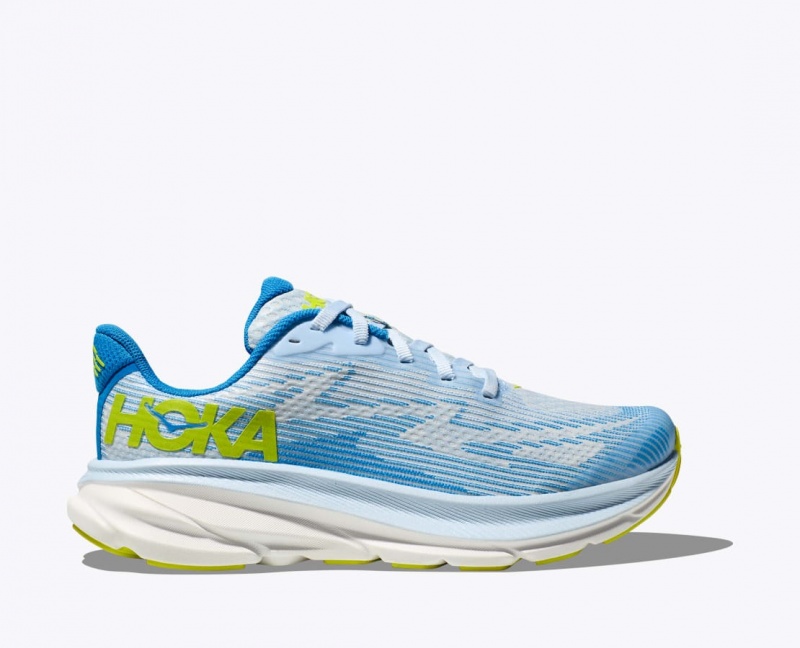 HOKA Clifton 9 Kids\' Running Shoes Blue / White | 359016SIE