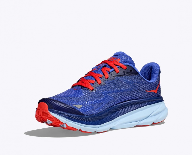 HOKA Clifton 9 Kids' Running Shoes Dark Blue / Red | 362590HIQ