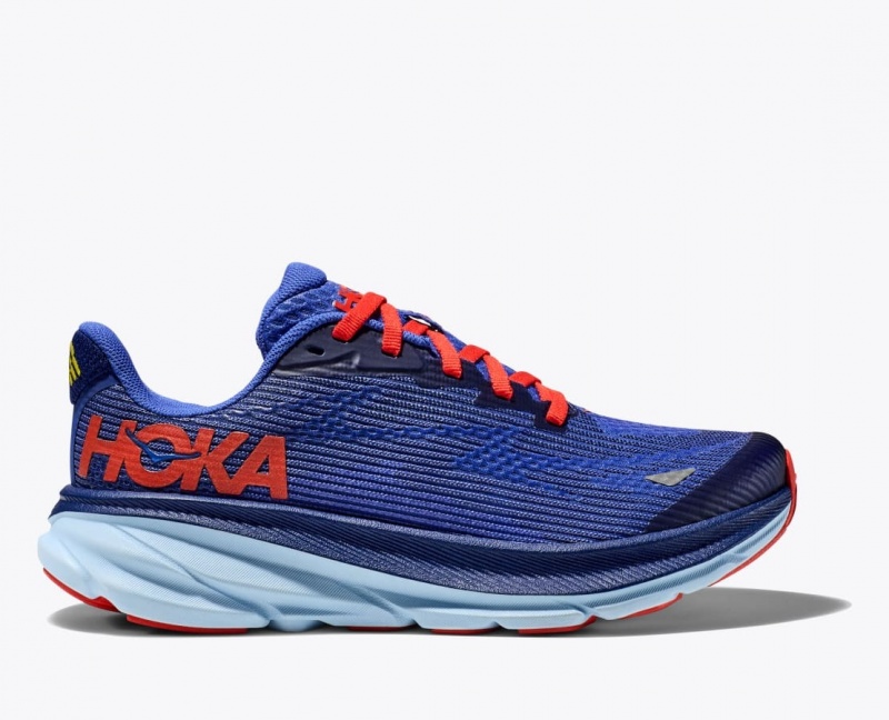 HOKA Clifton 9 Kids\' Running Shoes Dark Blue / Red | 362590HIQ