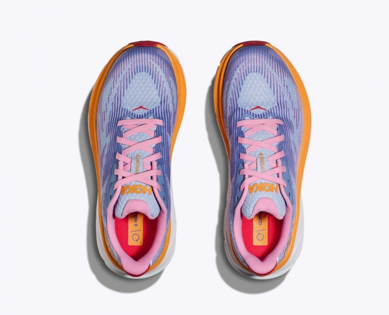 HOKA Clifton 9 Kids' Running Shoes Light Purple / Orange / Pink | 254681ULP