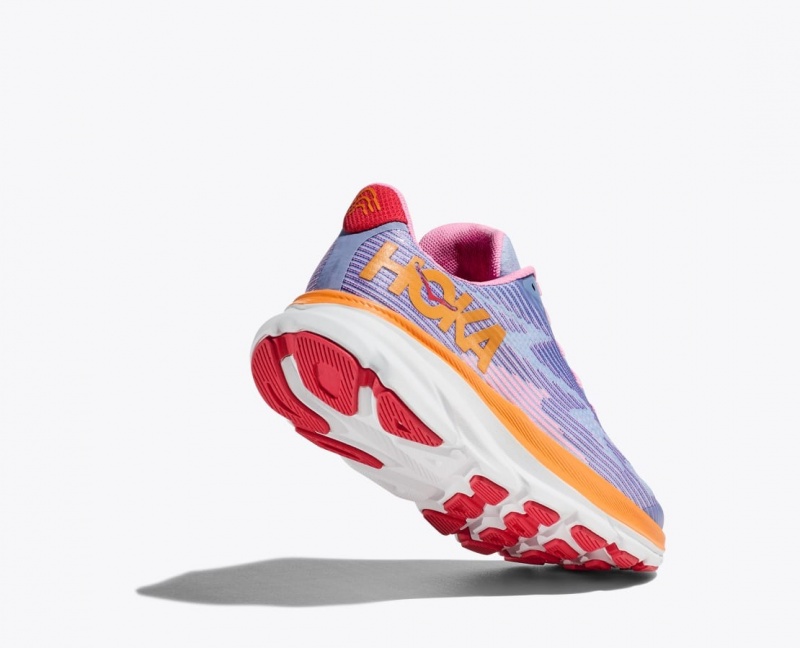 HOKA Clifton 9 Kids' Running Shoes Light Purple / Orange / Pink | 254681ULP