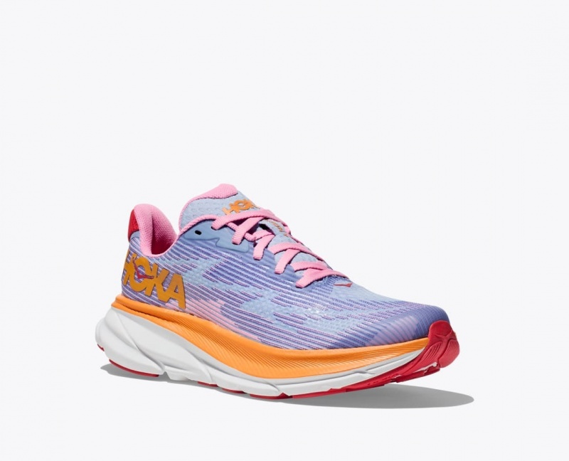 HOKA Clifton 9 Kids' Running Shoes Light Purple / Orange / Pink | 254681ULP